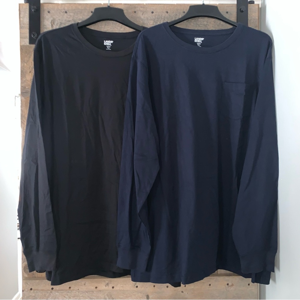 Men’s LANDS’ END 3XLT 54-56 SUPER-T Long Sleeve Pocket Tee Shirt Navy & Black 2